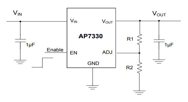 应用电路图 - Diodes Incorporated AP7330 LDO稳压器